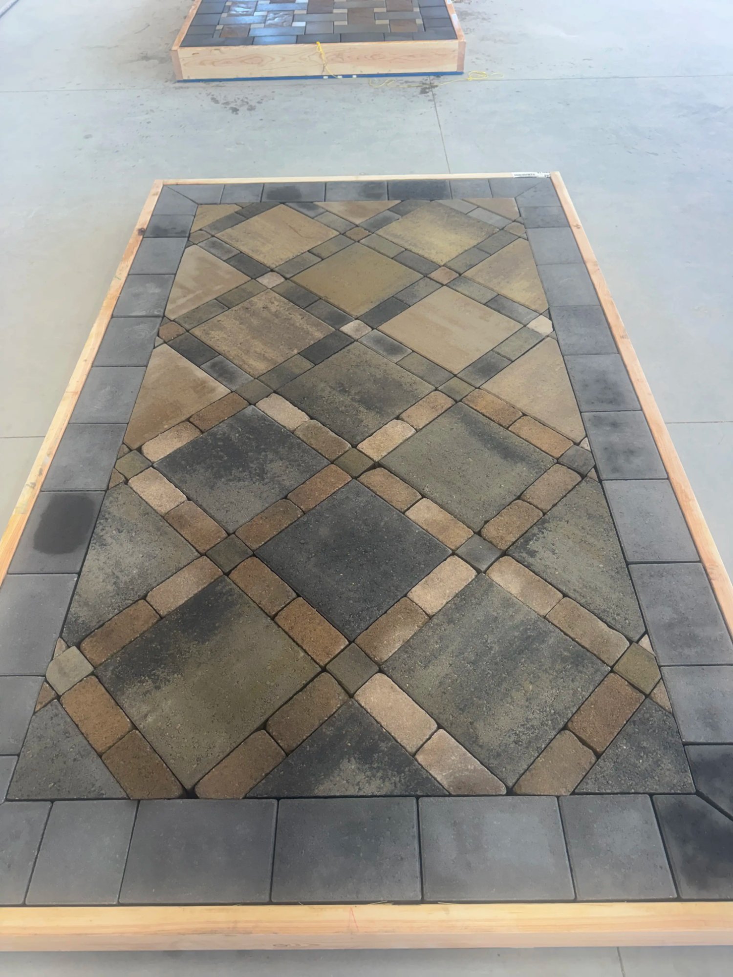 Commercial plaza paver installation with diagonal multicolor pattern Utah